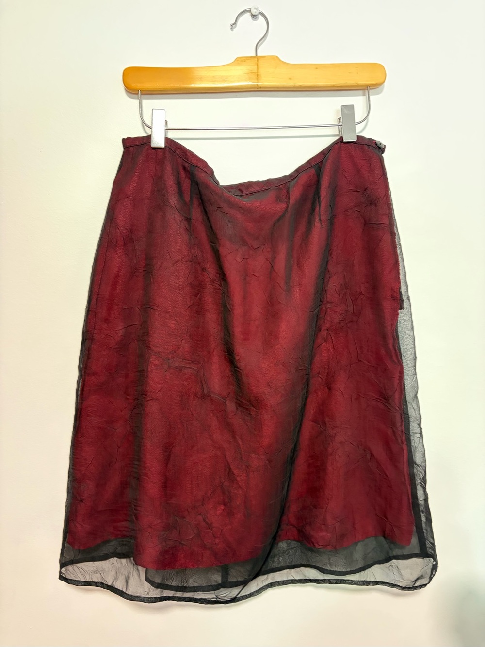 Vintage 90s Y2K Layered Mesh Midi Skirt Red Satin Black Overlay Whimsigoth Goth